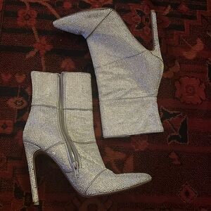 Steve Madden Winna Sparkly Silver Diamante
Rhinestone Stiletto Ankle Boots